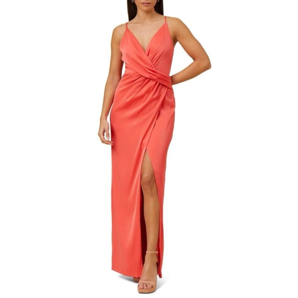 Aidan Mattox Womens Midi Dress 10 Coral Strappy Wedding Guest Party NEW $295